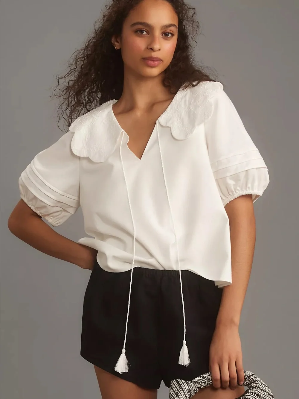 Anthropologie Mare Mare Puff-Sleeve Collared Linen Blouse